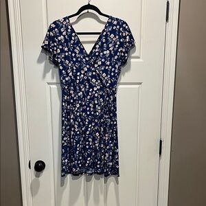 Kaileigh Navy Floral Mini Faux Wrap Dress